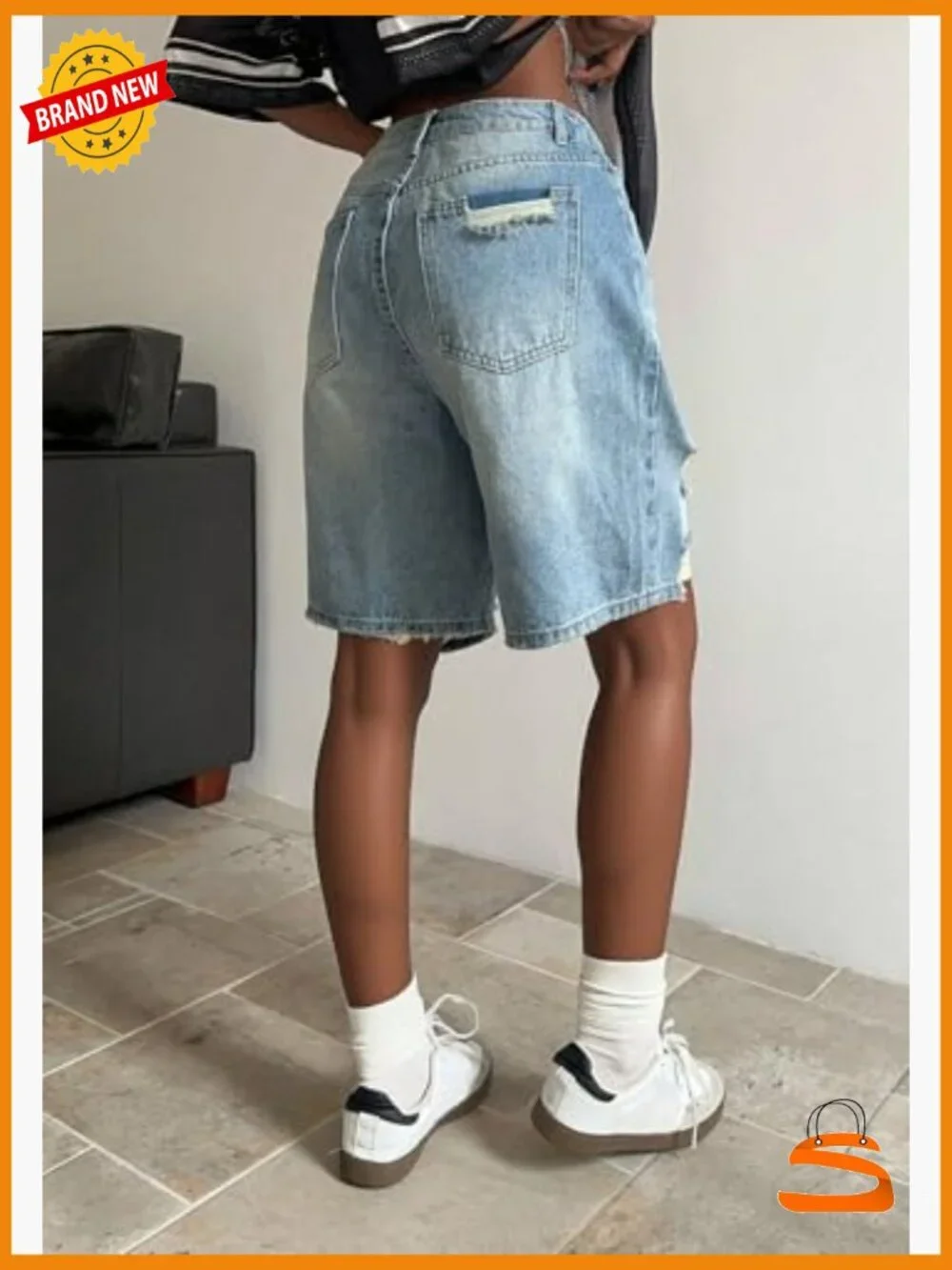 High Waisted Ripped Jean Shorts Baggy Bermuda Long Denim Jorts